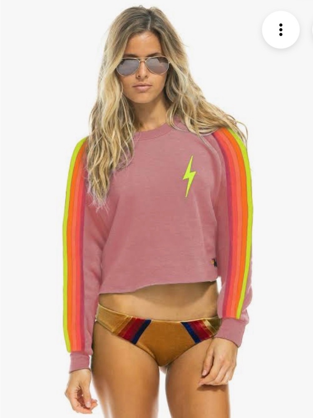 Aviator Nation Bolt Cropped Sweatshirt Pink Neon Rainbow Stripes XS